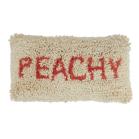 Tufted Wool and Cotton Lumbar Pillow with "Peachy" Message
