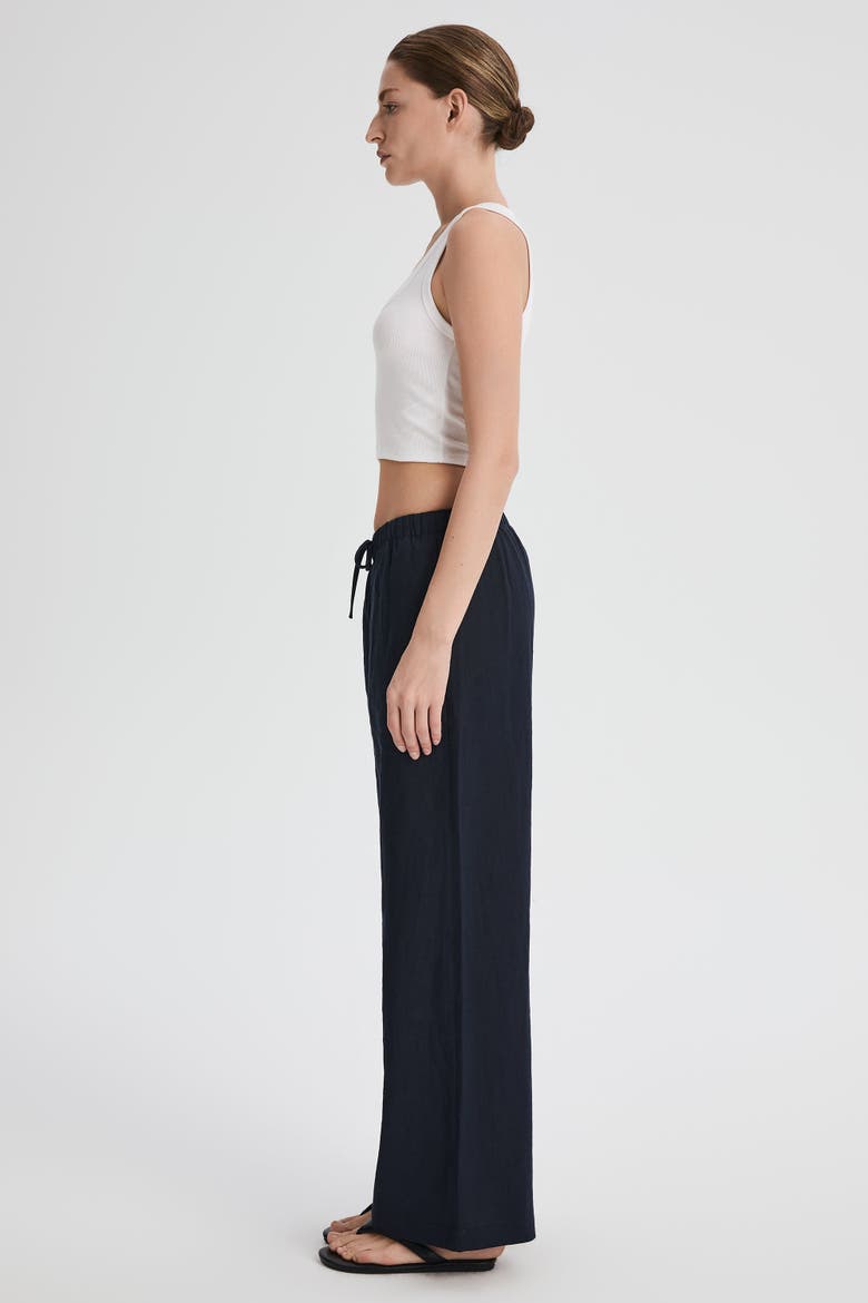 Oversized Linen Wide-Leg Drawstring Pants, Alternate, color, Navy