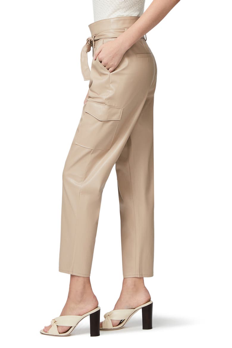 Tami Tie Waist Faux Leather Cargo Pants, Alternate, color, TAUPE