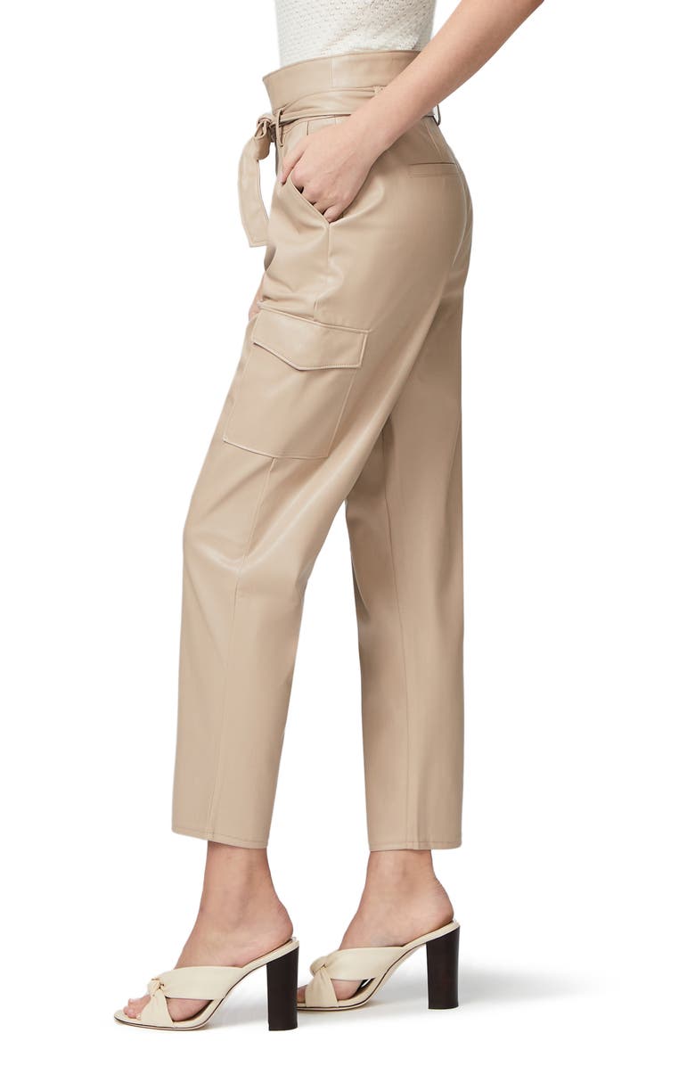 PAIGE Tami Tie Waist Faux Leather Cargo Pants, Alternate, color, Taupe