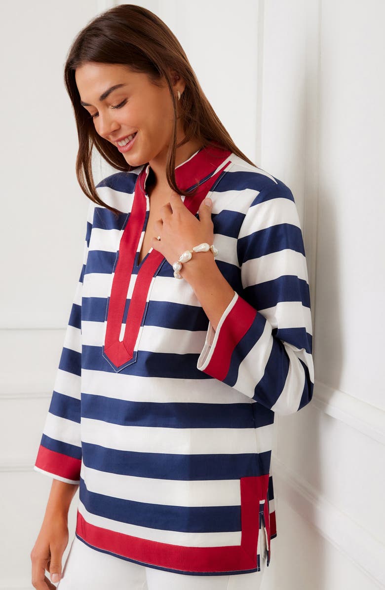 Karen Kane St. Tropez Stripe Tunic, Alternate, color, Navy