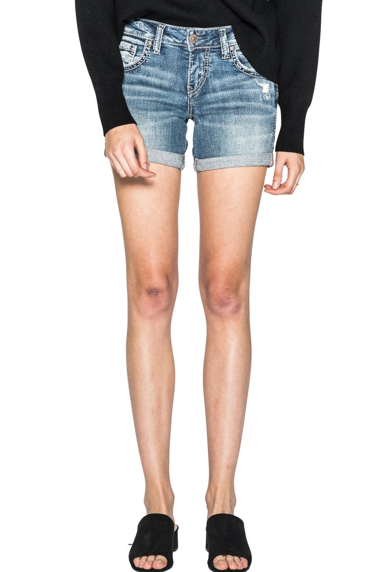 Distressed Boyfriend Denim Cutoff Shorts, Main, color, INDIGO