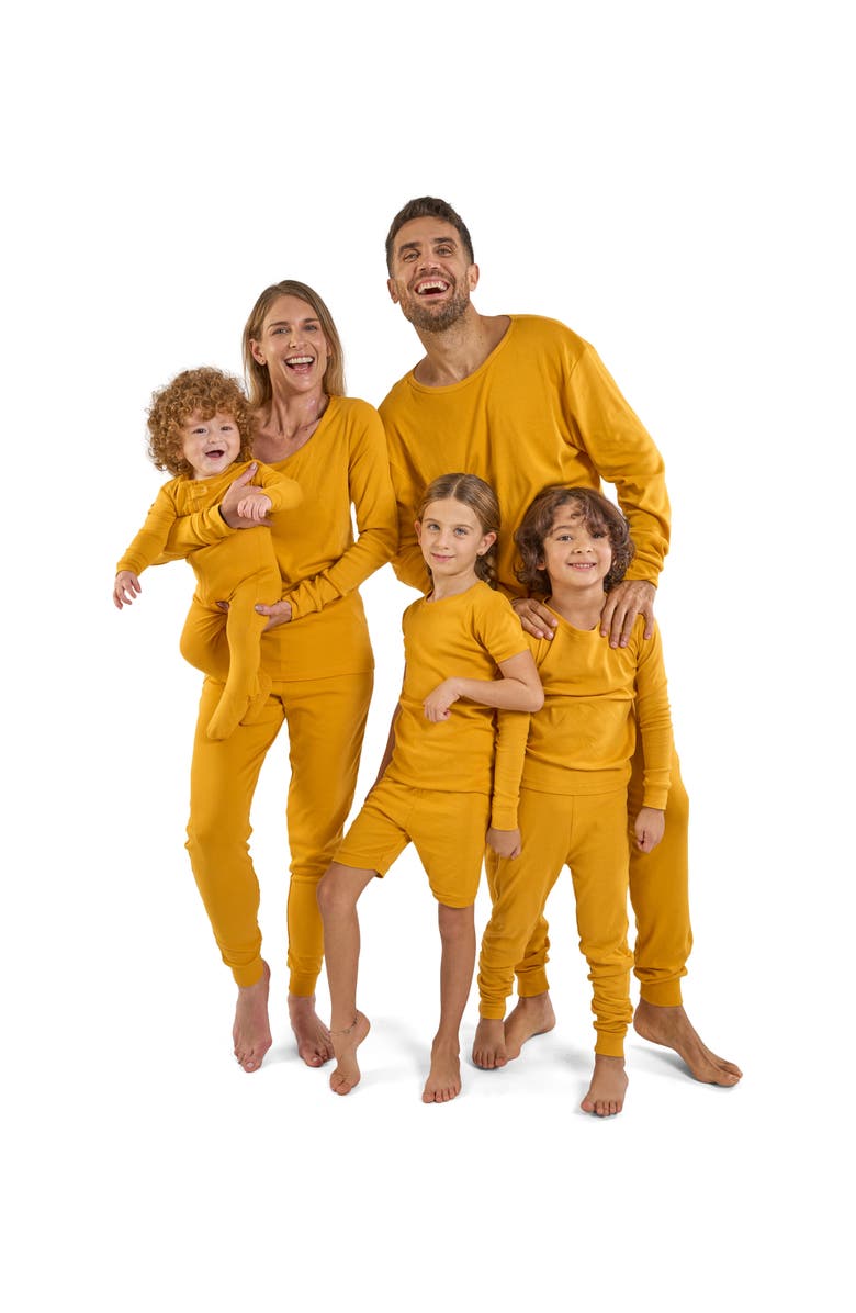 Leveret Footed Solid Cotton Matching Family Pajamas, Alternate, color, Mustard