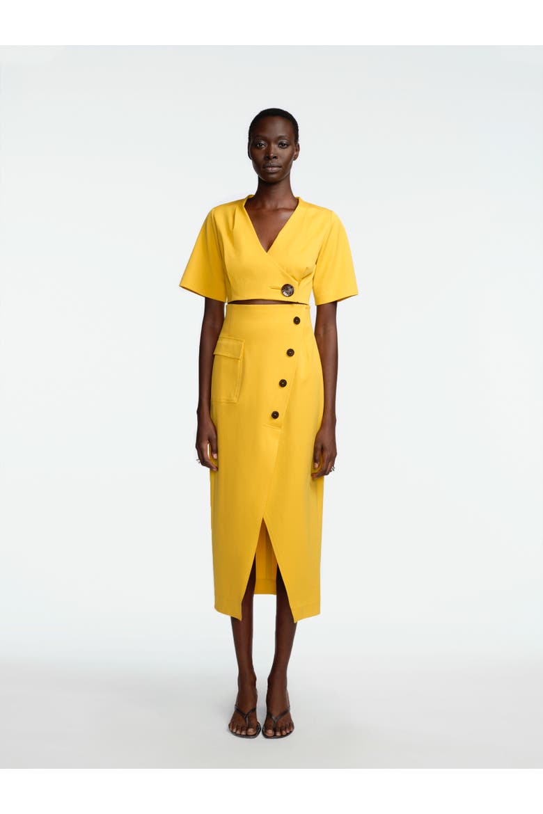 Stretch Cotton Asymmetrical Skirt, Alternate, color, Sunflower