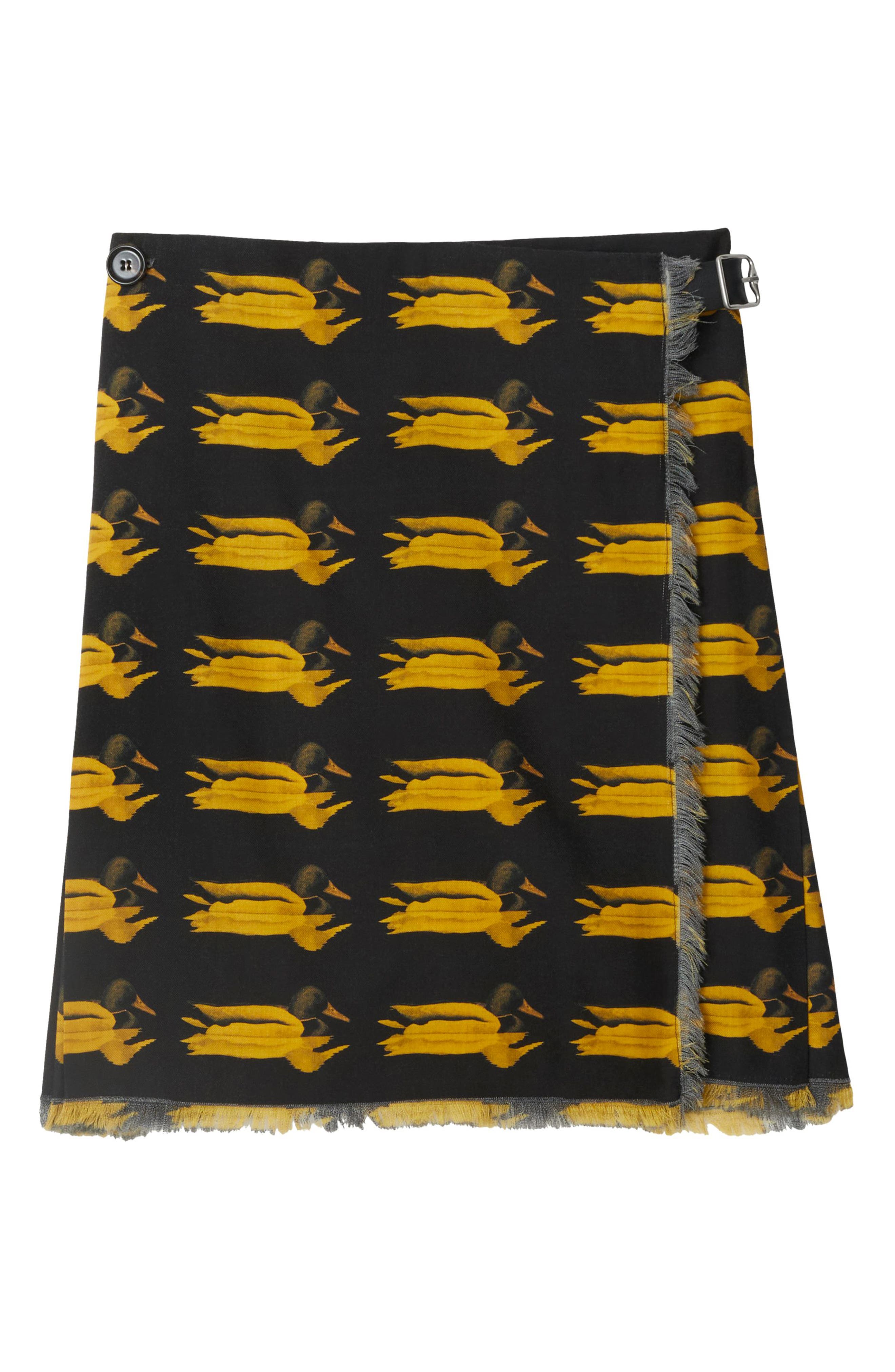 Burberry Duck Print Pleated Wool Kilt Skirt