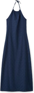 MANGO TEEN Embroidered Halter Neck Denim Maxi Dress