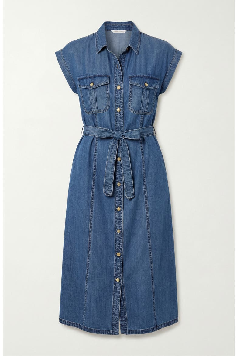 Sleeveless Denim Tie Waist Midi Dress, Alternate, color, Medium Wash Blue