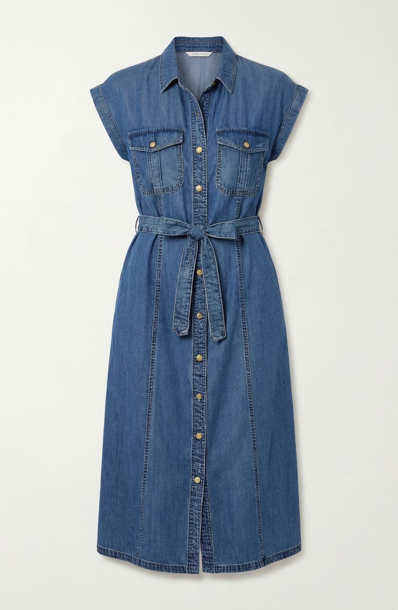 Modenaire Sleeveless Denim Tie Waist Midi Dress, Alternate, color, Medium Wash Blue