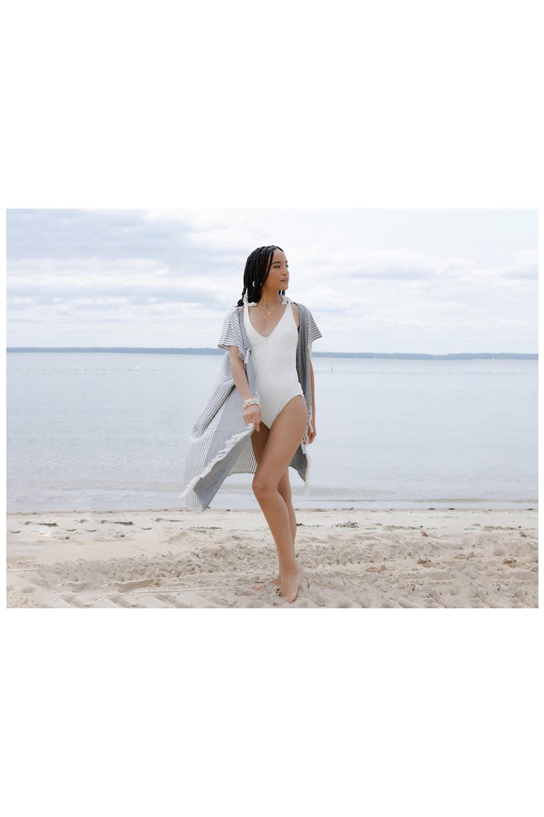 Striped Turkish Towel Robe, Alternate, color, GREY