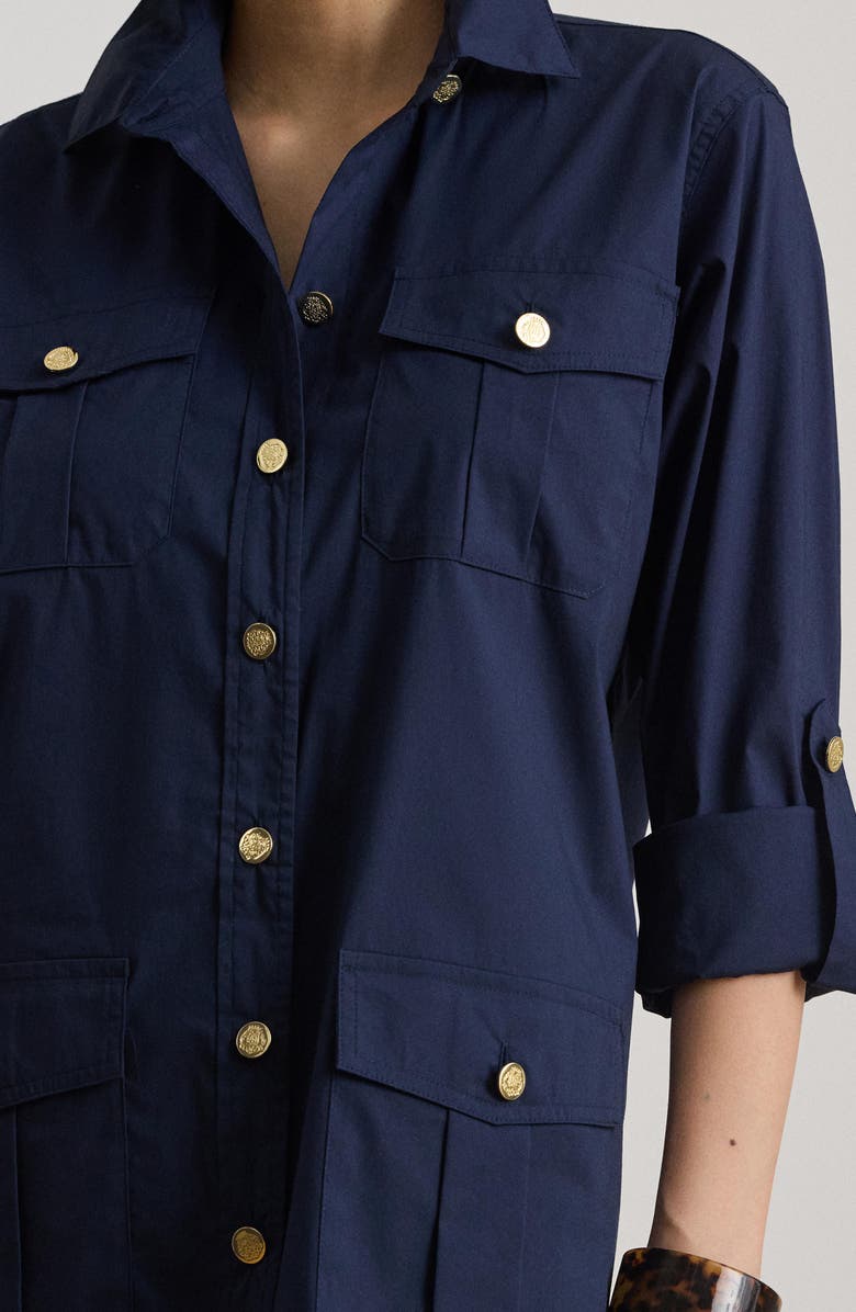 Lauren Ralph Lauren Cotton Blend Roll Tab Sleeve Shirtdress, Alternate, color, Refined Navy Blue