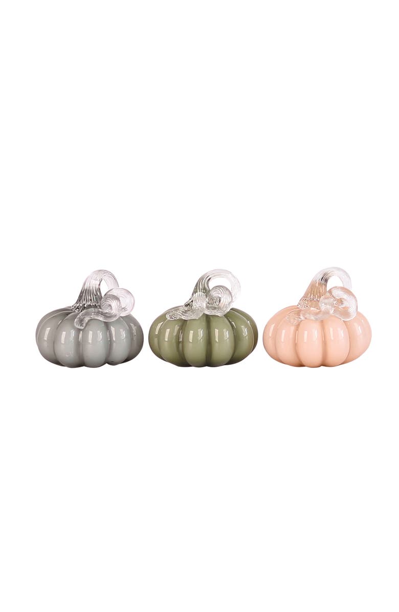 Transpac Set of 3 Pastel Glass Pumpkins Decorative Objects for Fall, Main, color, Orange
