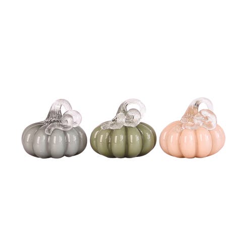 Set of 3 Glass Pumpkins Decorative Objects for Fall