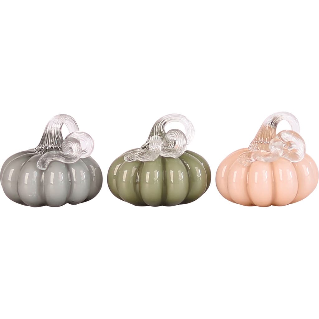 Transpac Set Of 3 Pastel Glass Pumpkins Decorative Objects For Fall In Multi