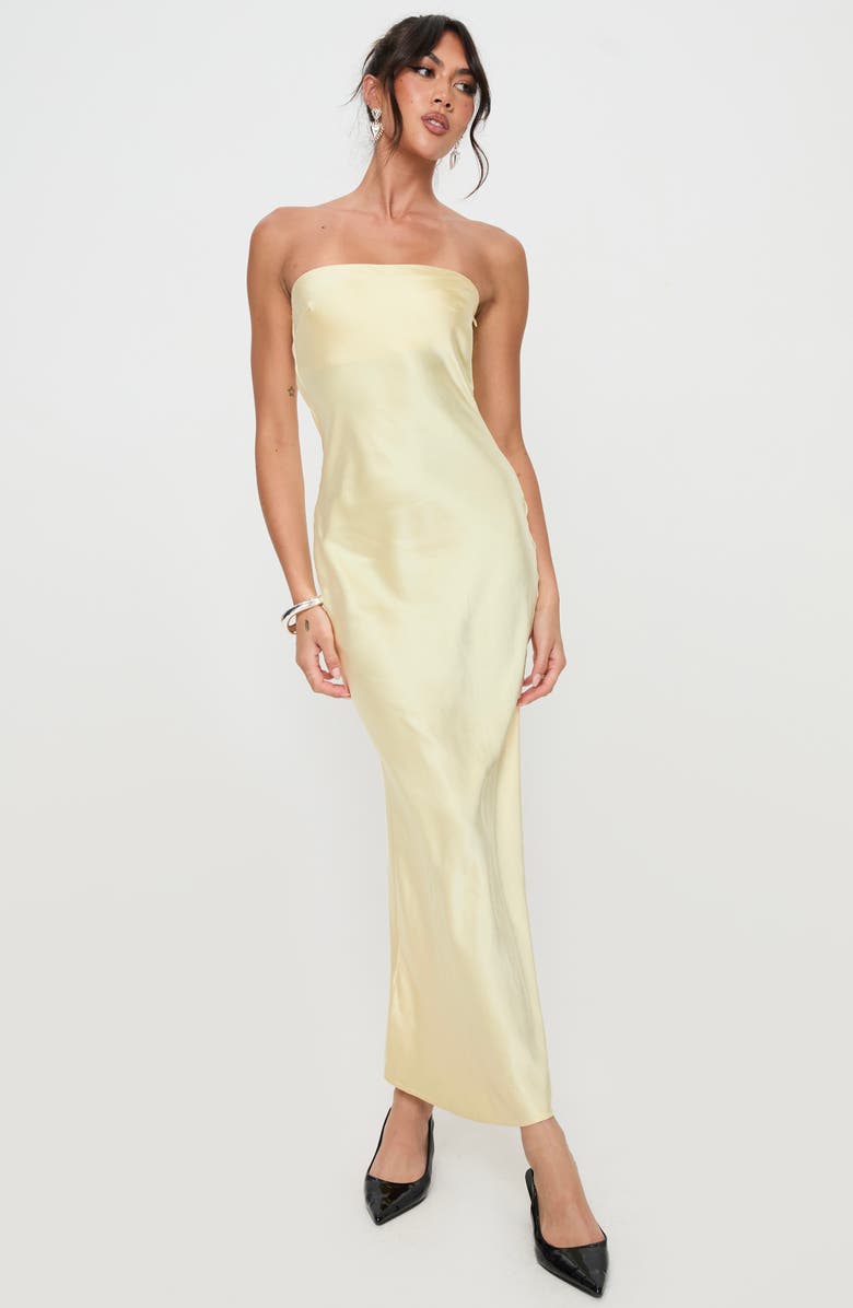 Princess Polly Haley Strapless Satin Maxi Dress, Alternate, color, Yellow