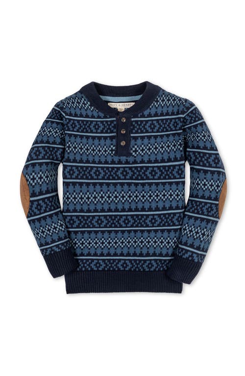 Hope & Henry Kids' Organic Long Sleeve Henley Pullover Sweater With Elbow Patches In Blue