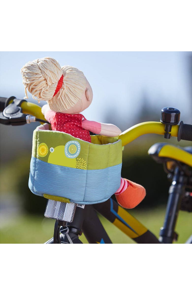 HABA Soft Doll Bike Seat - Babydoll Accessories for Toddler and Seat for Scooters, Trikes & Bikes for Toddlers 18+ Months, Alternate, color, Blue Multi