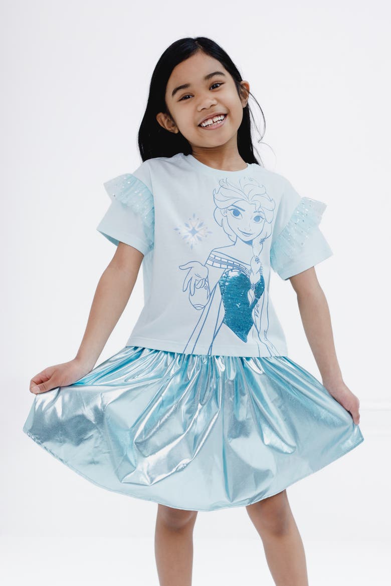 Frozen Queen Elsa 2-Piece T-Shirt and Skirt Set, Alternate, color, Light Blue Elsa