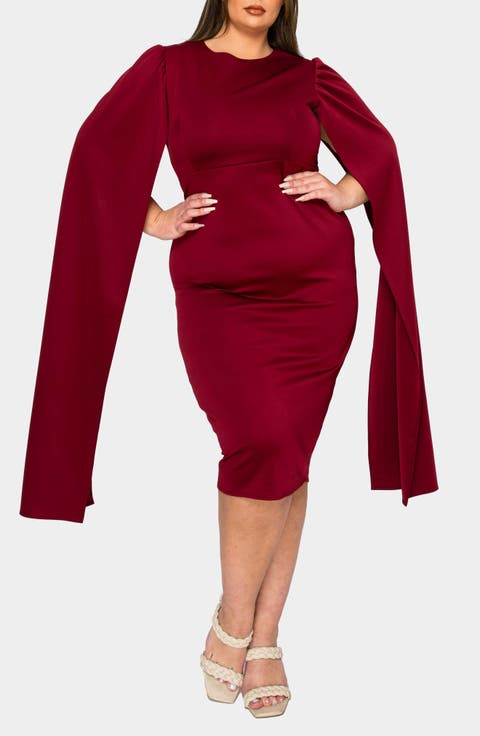 Naomi Cape Sleeve Midi Dress (Plus)