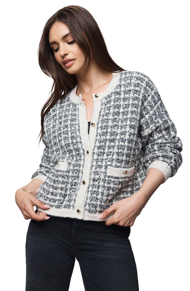 Splendid Lisette Texture Cardigan, Alternate, color, Black Plaid