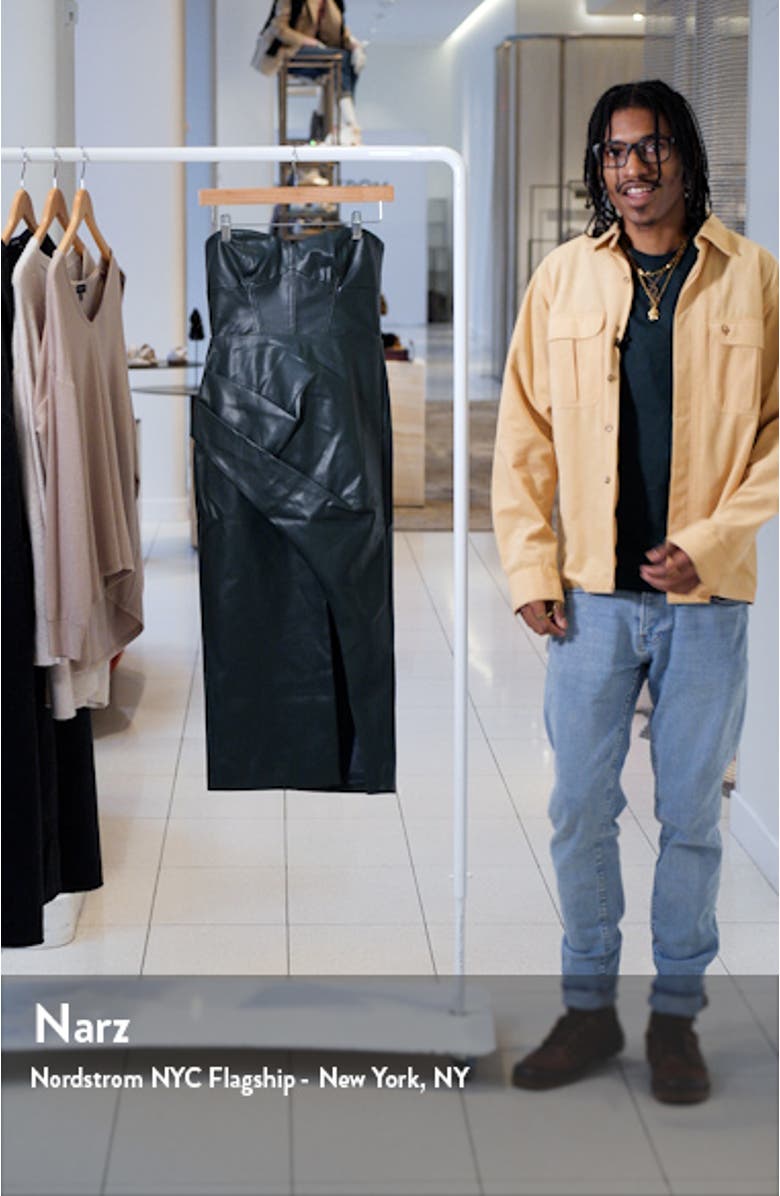 Kai Strapless Faux Leather Cocktail Midi Dress, sales video thumbnail