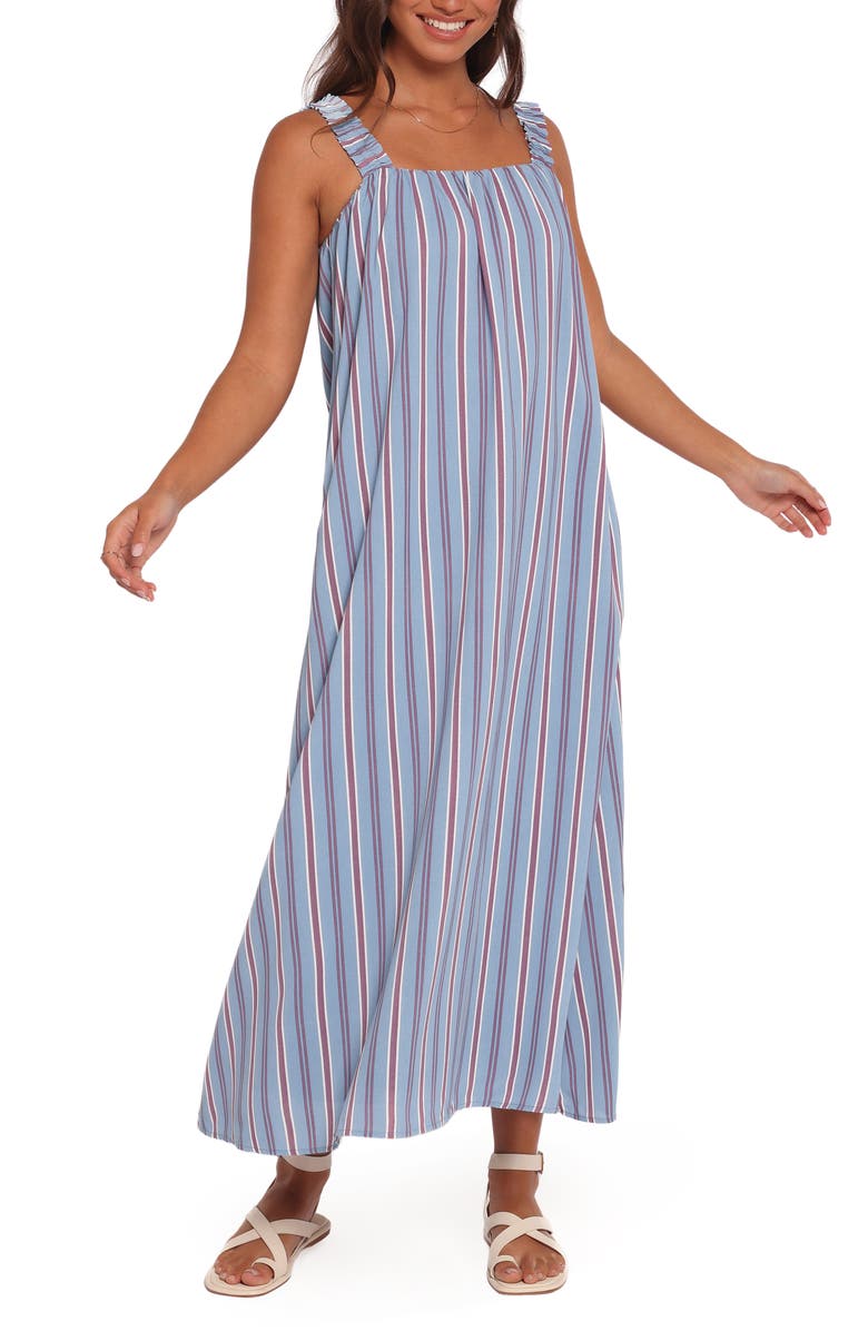 Petal & Pup Alessandra Stripe Cotton Maxi Dress, Main, color, Blue Stripe