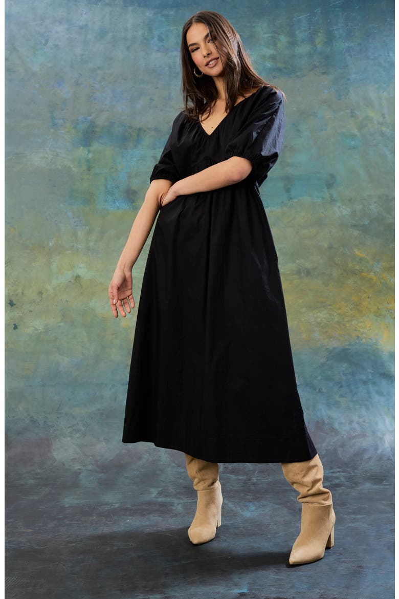black coconut grove puff sleeve maxi dress The Good Journey (Women) V neck maxi