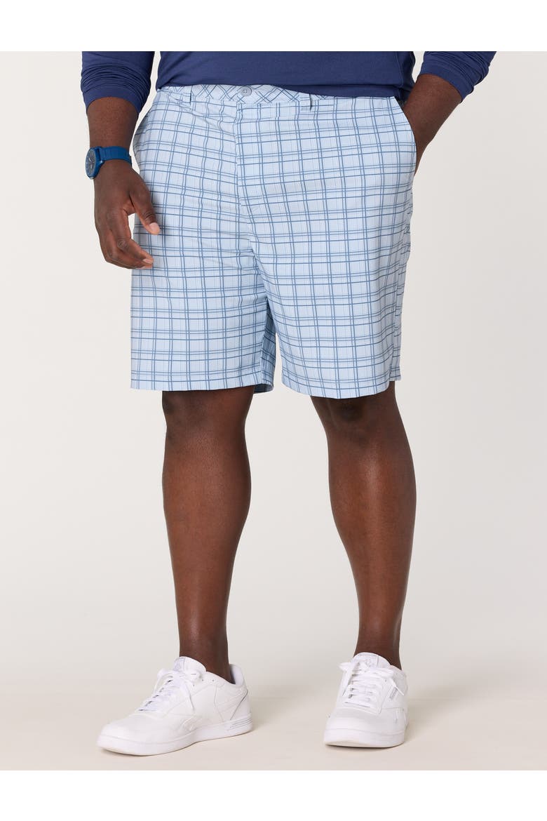 Big & Tall Plaid Tech Golf Shorts, Main, color, GLASS BLUE