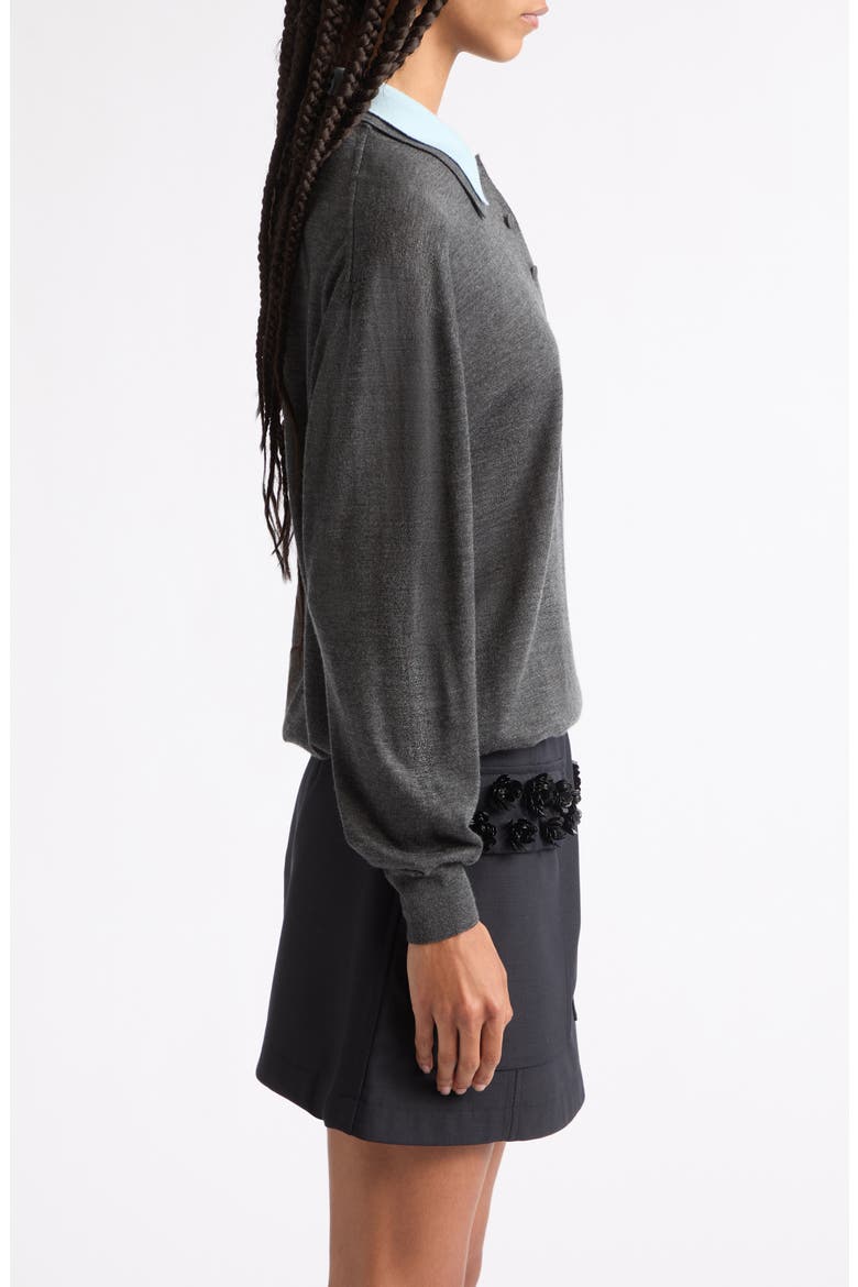 Double Collar Long Sleeve Merino Wool & Silk Polo, Alternate, color, GRAY BLUE