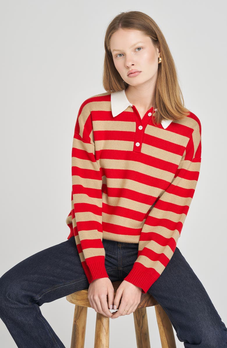 WAYF Logan Stripe Polo Sweater, Alternate, color, Red Stripe