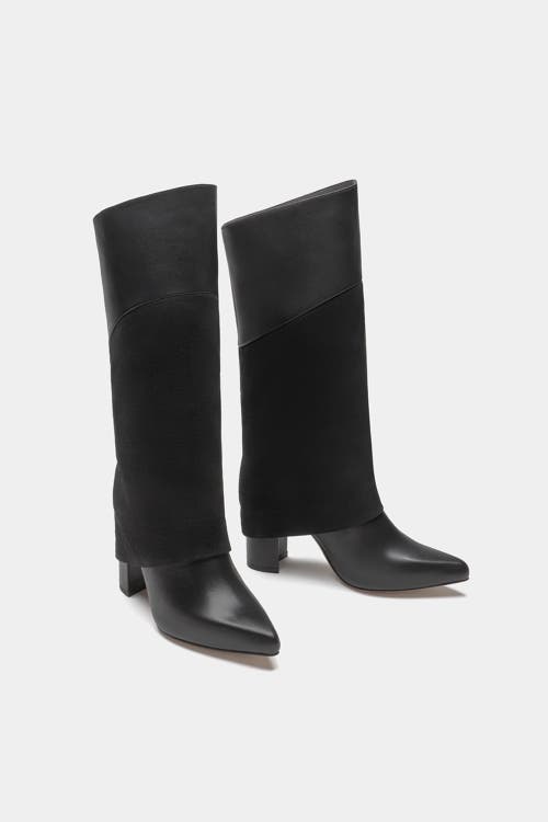 Dante Leather Tall Overlay Boots Vanilla In Black