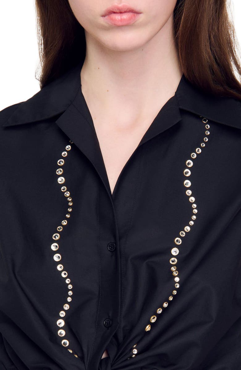 SANDRO Rhinestone cropped shirt, Alternate, color, 
