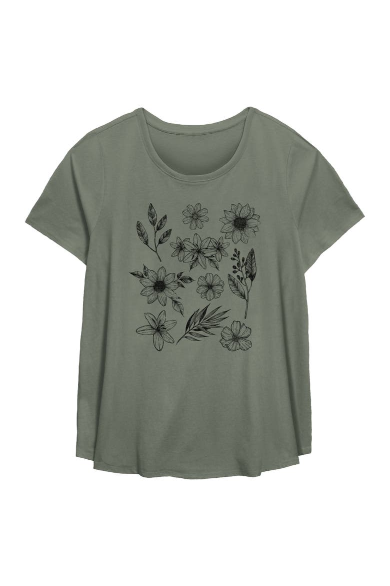 Women's Lost Gods Flower and Plants Grid  Graphic T-Shirt, Main, color, Sage Green