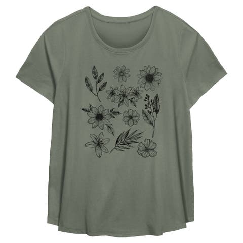 Women's Lost Gods Flower and Plants Grid  Graphic T-Shirt