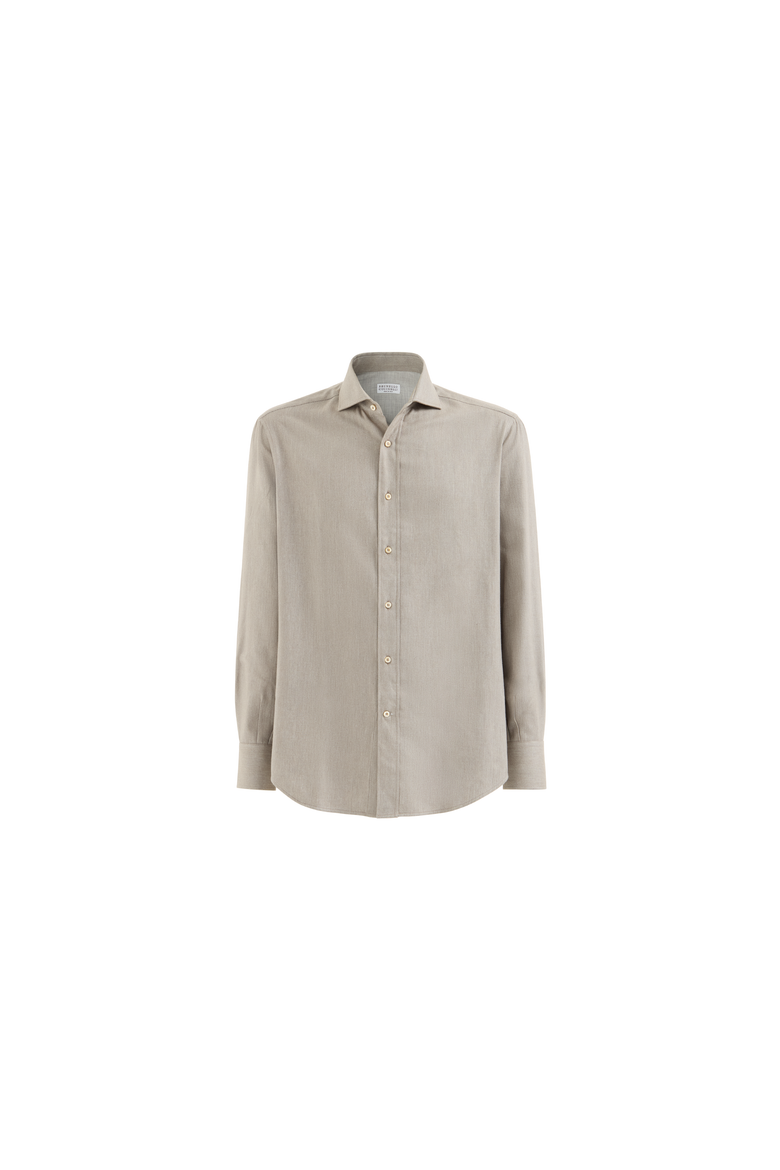 Stretch cotton chevron flannel shirt with spread collar, Alternate, color, Stone Grey