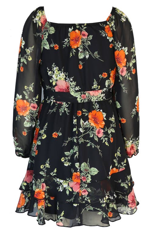 Zunie Kids' Floral Chiffon Dress In Black