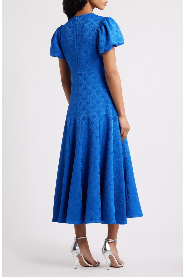 Oriel Geo Floral Satin Jacquard Dress, Alternate, color, BLUE