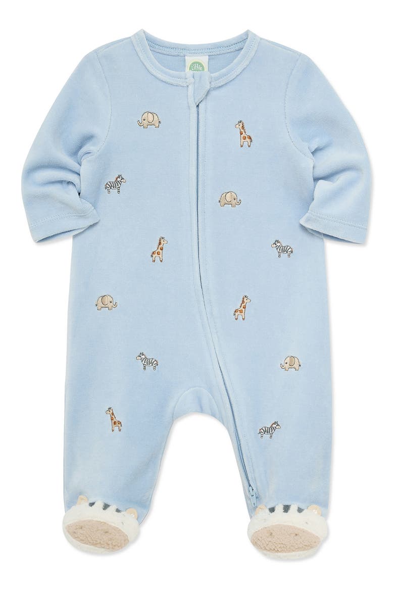 Kids' Animal Velour Footie, Alternate, color, BLUE