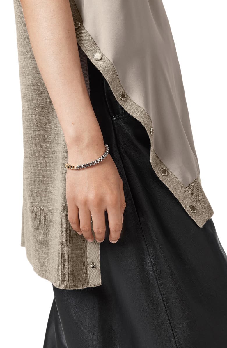 AllSaints Bern Side Snap Mixed Media Sweater Tank, Alternate, color, Taupe Grey