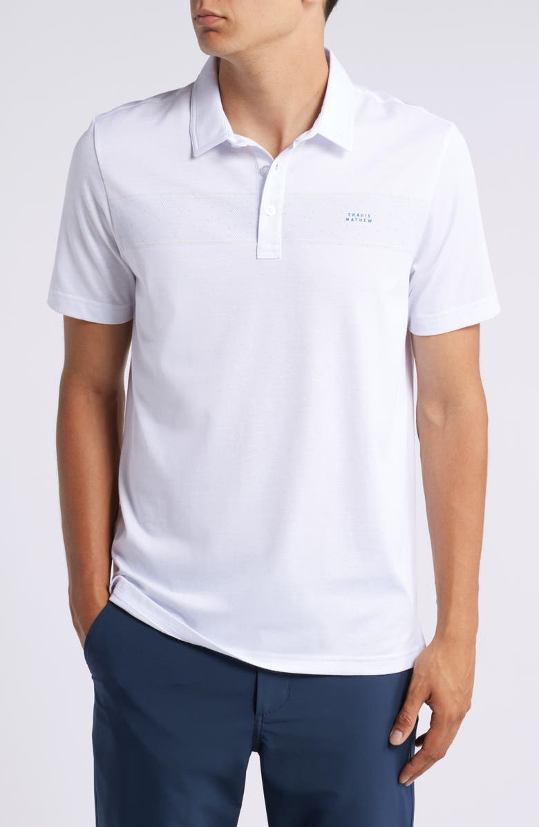 TravisMathew Deck Navigator Chest Stripe Polo, Main, color, White