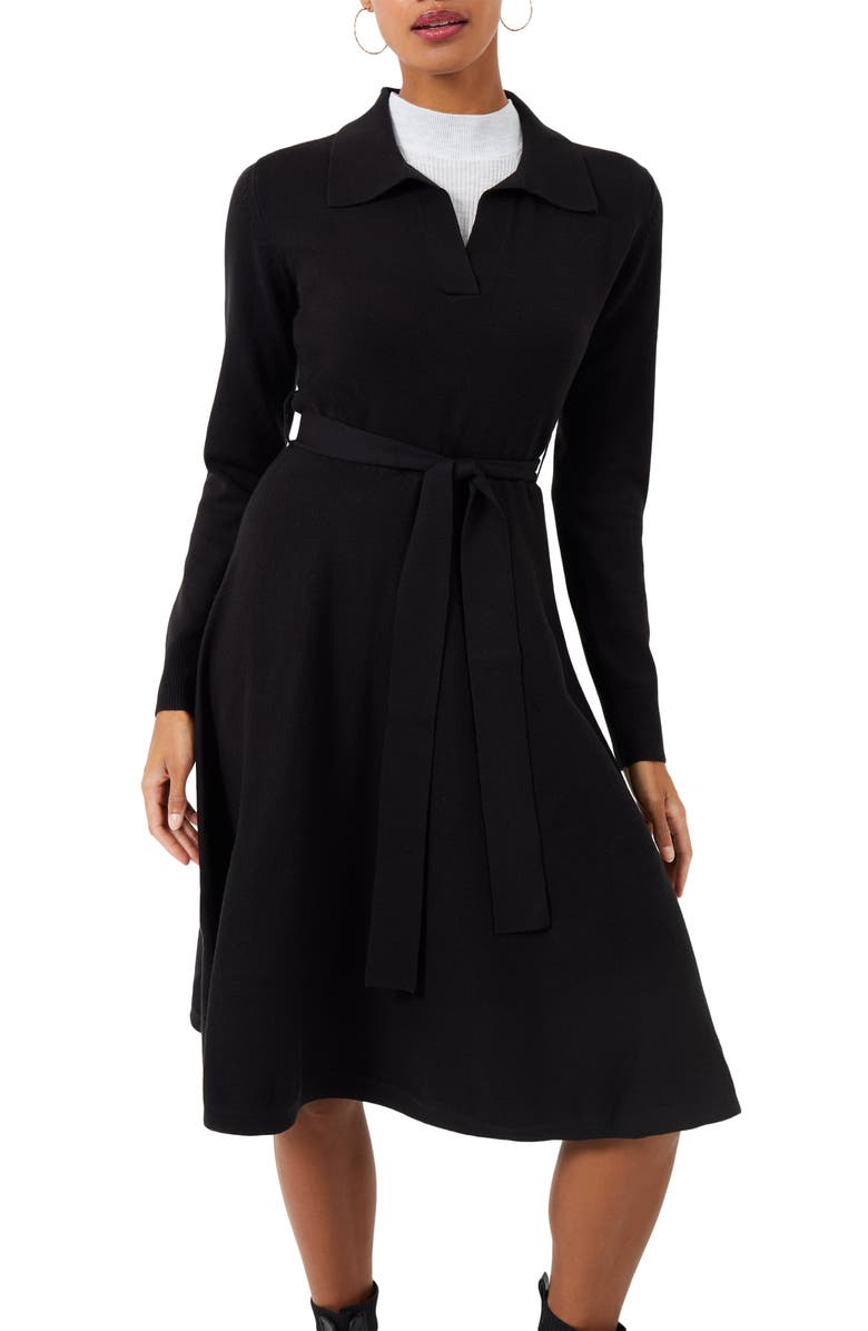 French Connection Judith Tie Waist Long Sleeve A-Line Dress, Alternate, color,