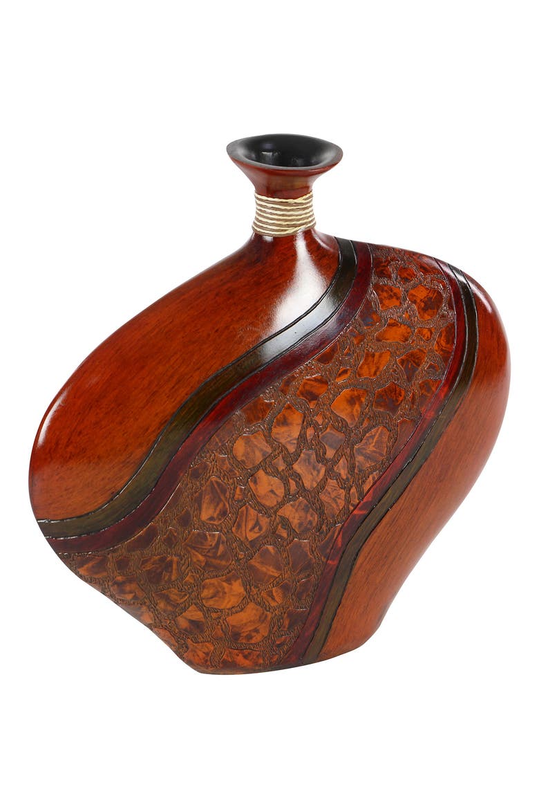 Brown Polystone Vase with Embossed Details, Alternate, color, BROWN
