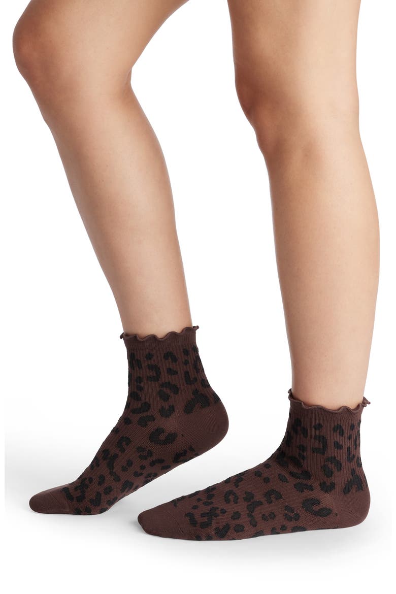 Solid Leopard Print Quarter Socks, Main, color, LEOPARD
