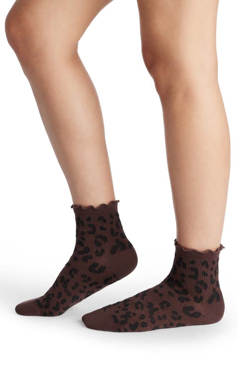 Solid Leopard Print Quarter Socks
