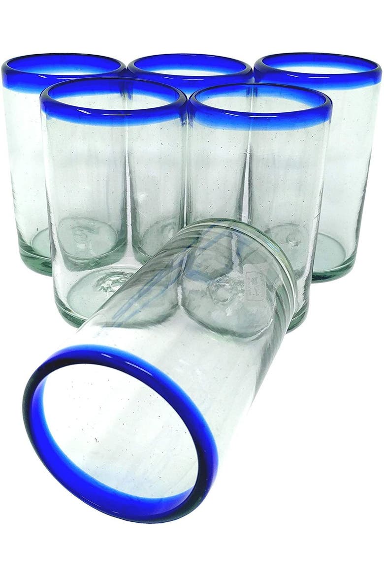Rim Drinking Glasses - Set of 6, Alternate, color, Cobalt Rim