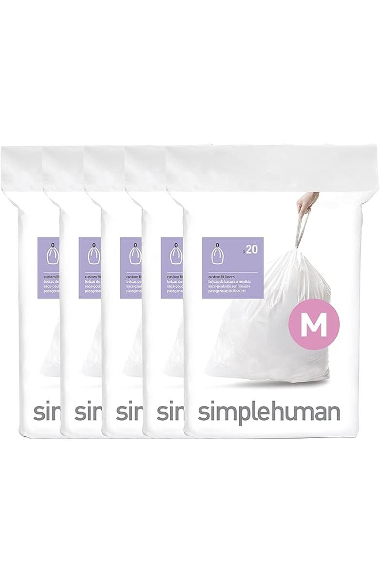 simplehuman Code M Custom Fit Liners with Quick Dispense Packs, Main, color, 100 Liners