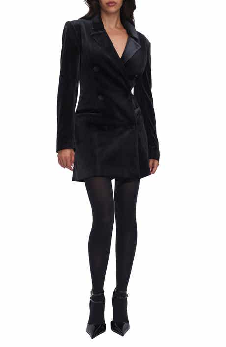 Good American Executive Long Sleeve Velvet Blazer Dress