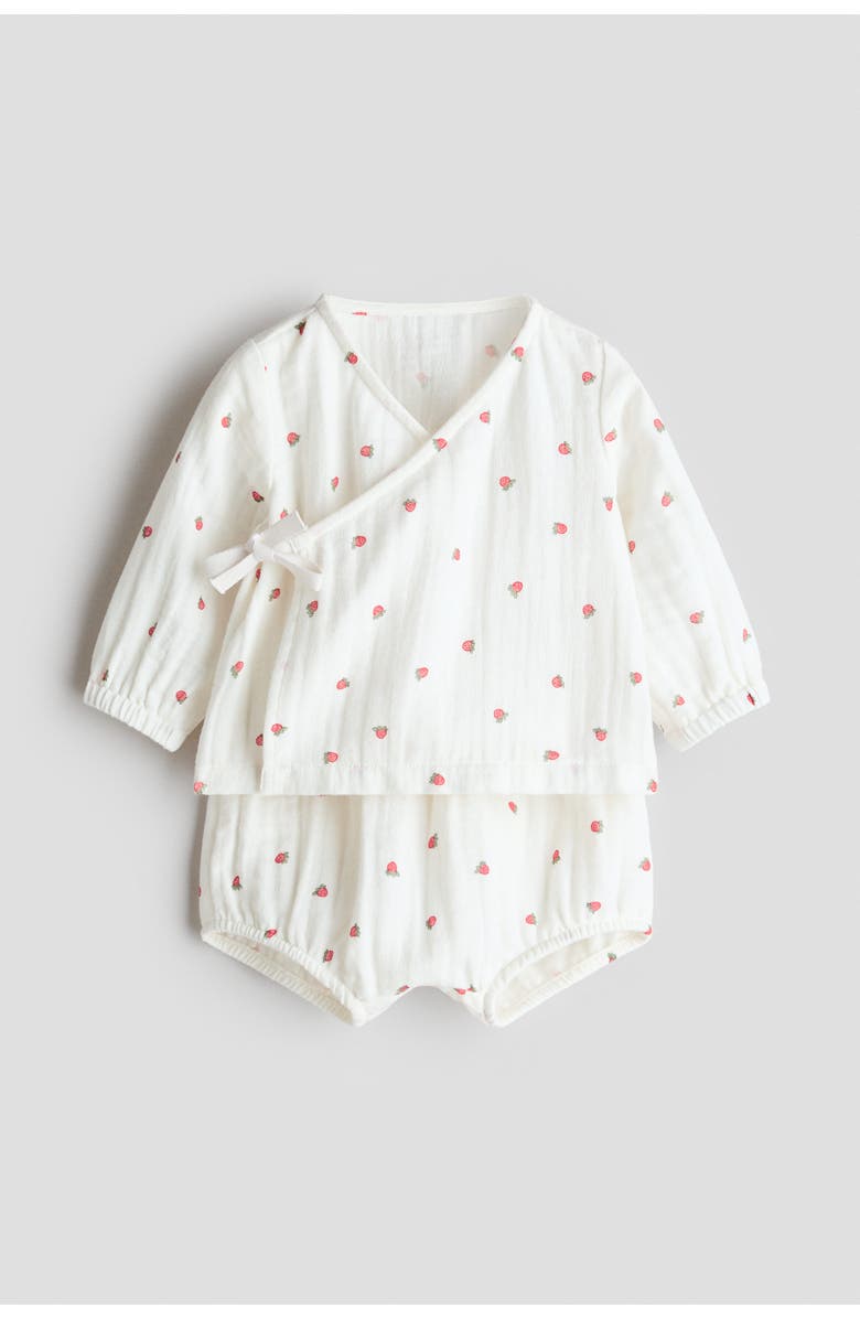 H&M 2-piece Wrapover Muslin Set, Main, color, White/Strawberries