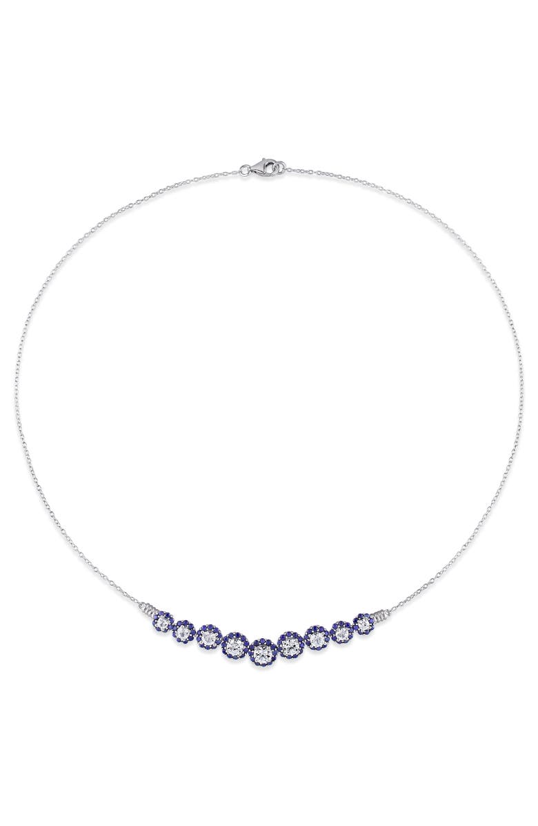 Julianna B. Lab-Created Sapphire Journey Halo Necklace, Alternate, color, Created Sapphire