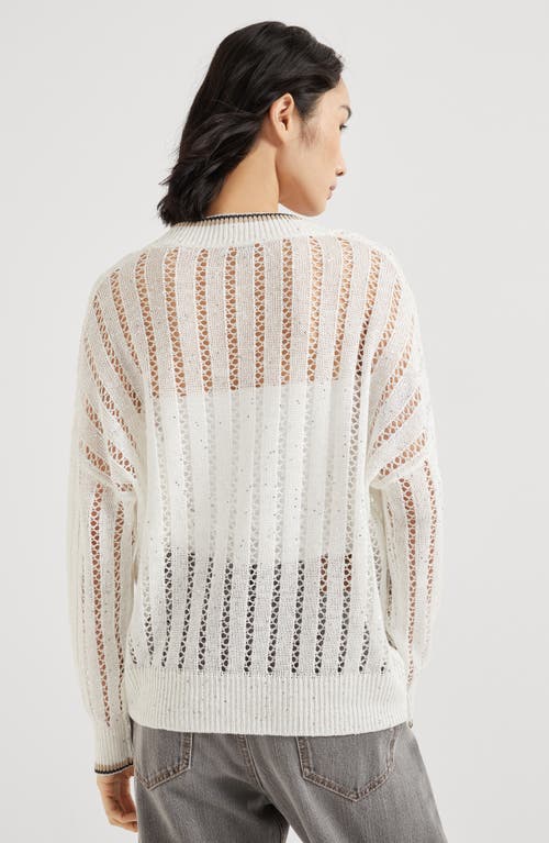 Brunello Cucinelli Perforated Linen Sweater With Sequins In White