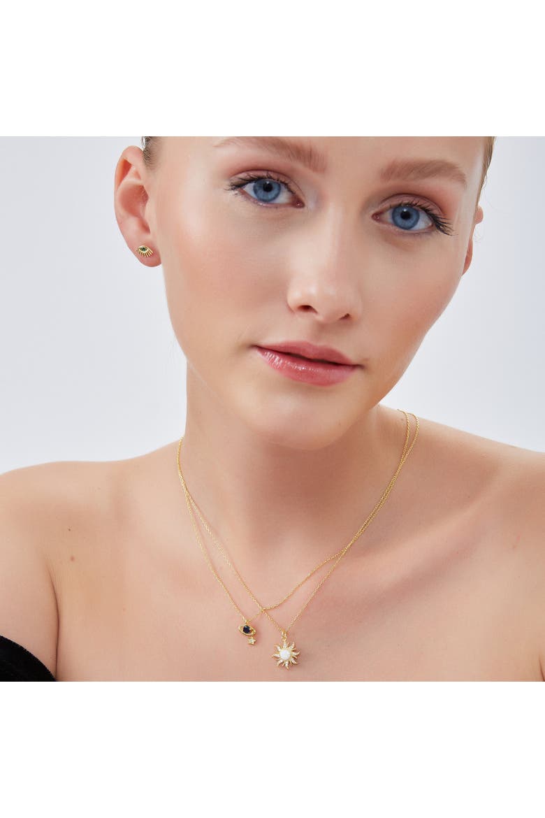 Dark Blue Saturn Necklace With Star Sterling Silver, Alternate, color, Gold